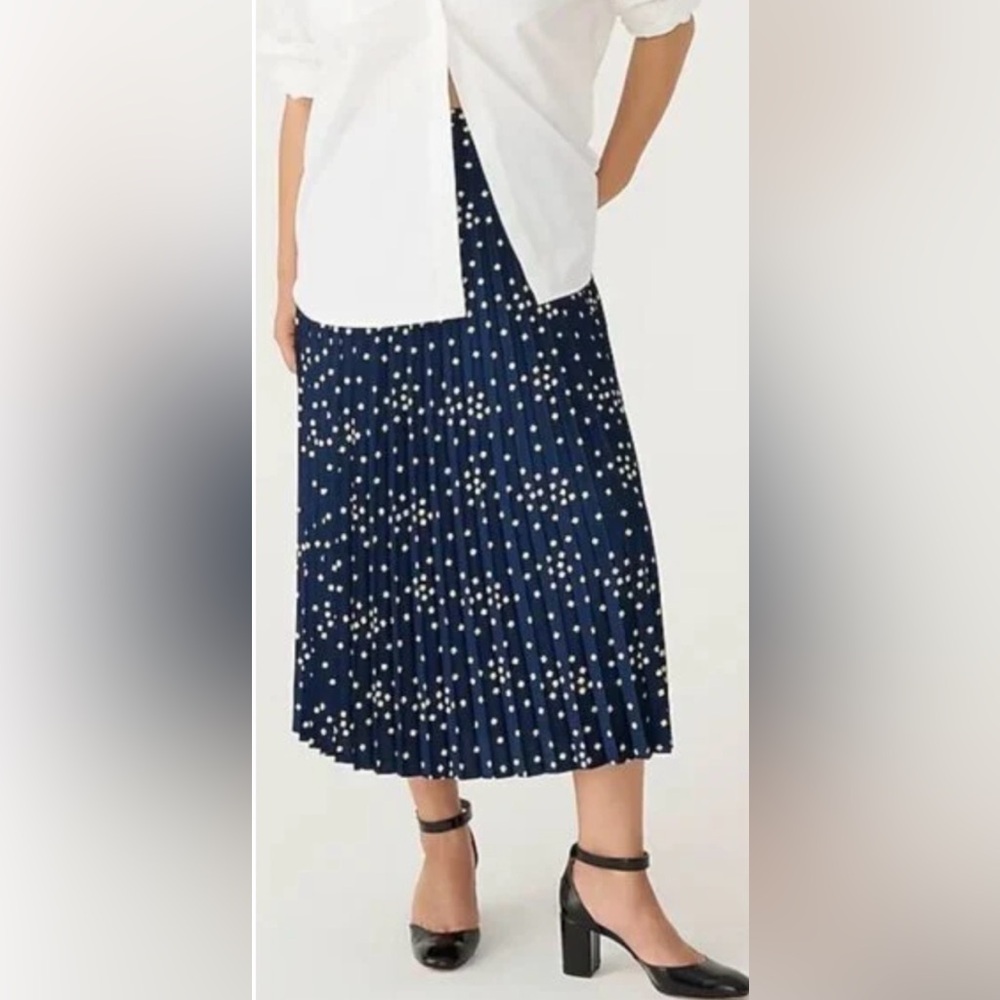 J.CREW PLEATED PULL-ON LUSTER CHARMEUSE MIDI SKIRT IN TINY BLOOMS PRINT, SIZE S.